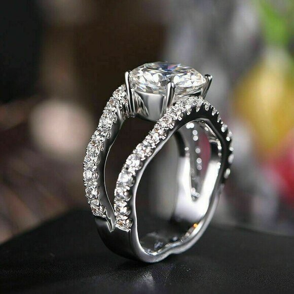 🌸Lovely Unique Flower Shape CZ Double Layer Silver Romantic Women Rings, K928 - Picture 6 of 6